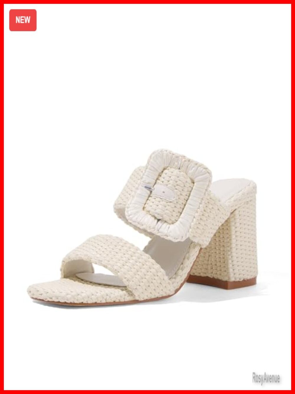 Womens Raffia Heeled Sandals Square Open Toe Chunky Block Heels Double Strap